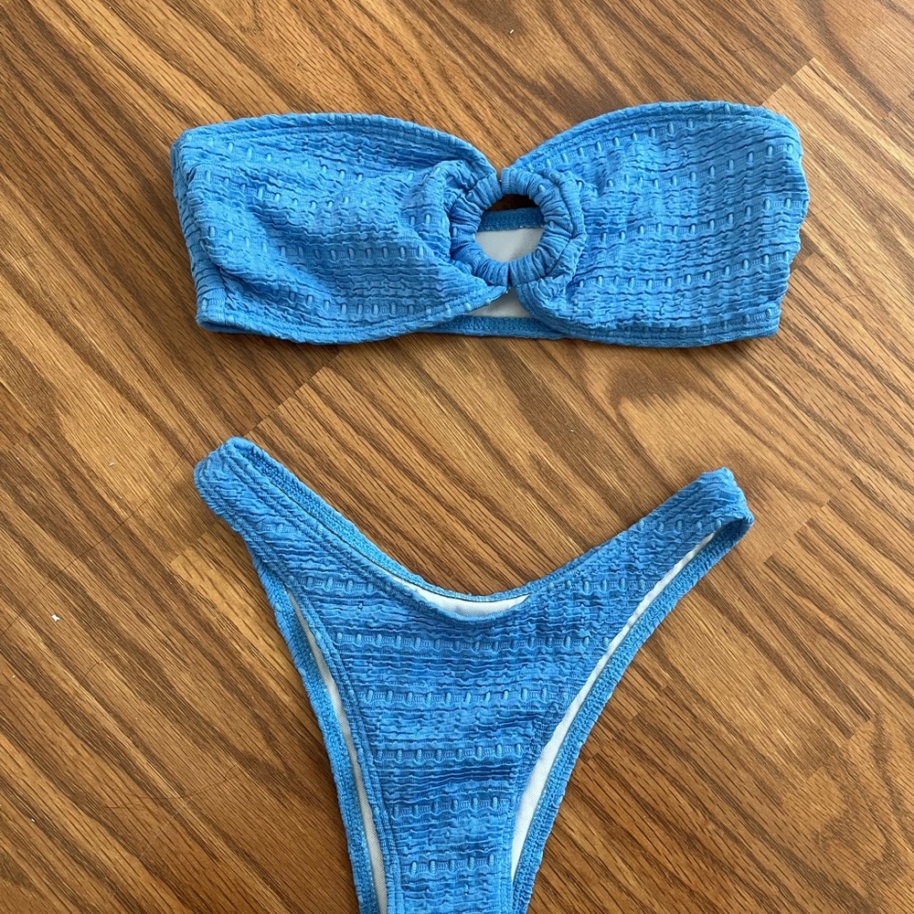 Blue Textured Bikini Set